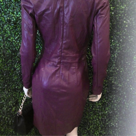 Guess Long sleeve Lexie faux-wrap faux leather mini purple dress - Picture 2 of 2